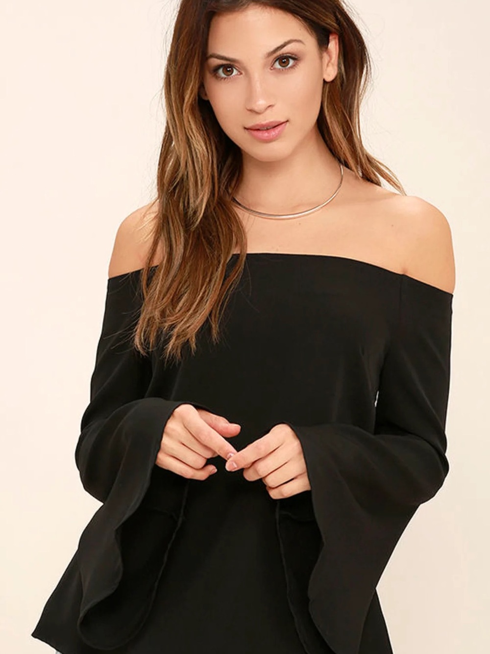 Lulus Dreams of Dancing Black Off-the-Shoulder Top - Size S